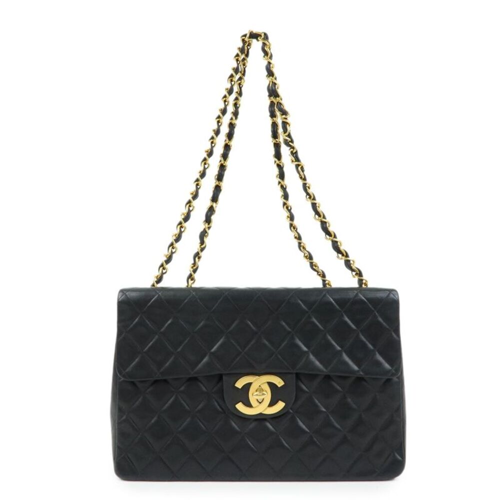 Chanel Vintage Timeless Cc Flap Quilted Lambskin Black Leather Handbag